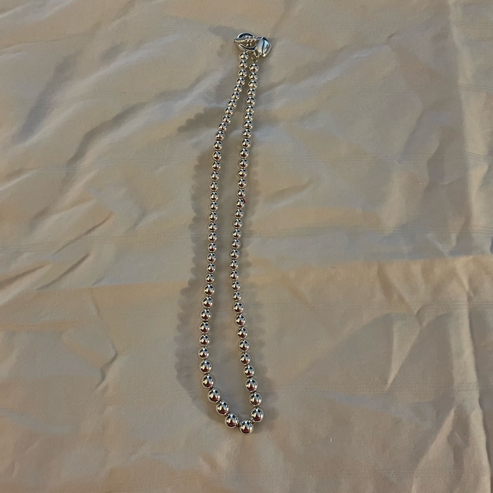 RALPH LAUREN silver bead necklace, 17”.